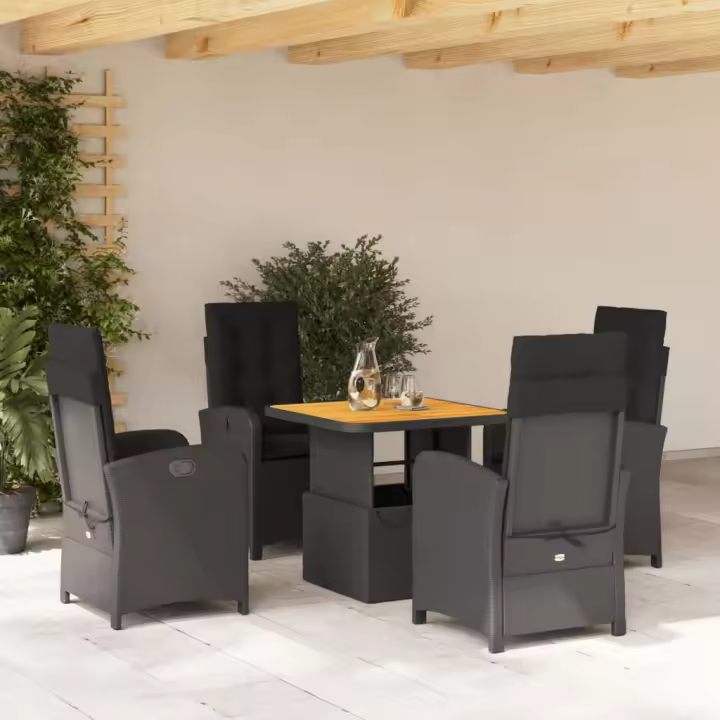 vidaXL Set de muebles jardín 5 pzas con cojines ratán sintético negro - 1