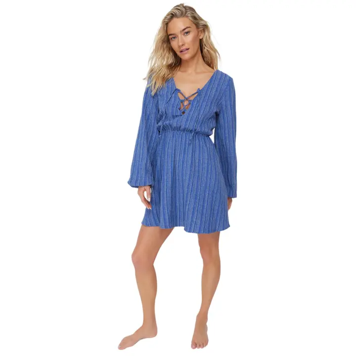 Trendyol Ecru Mini Woven Tie Linen Blended Beach Dress Tbess23El00103 - 1