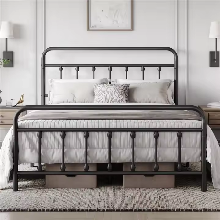 Cama Doble con Marco de Metal Negro, Estructura Sencilla de Hierro para Colchón 140X200cm - 1