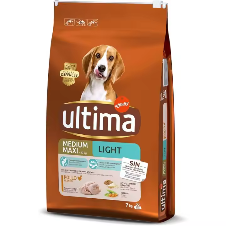 Ultima Medium-Maxi LIGHT con Pollo, Verduras, Arroz y Cereales Integrales. Comida Seca para Perros, Huesos y Articulaciones Fuertes, un Paquete de 7kg - 1
