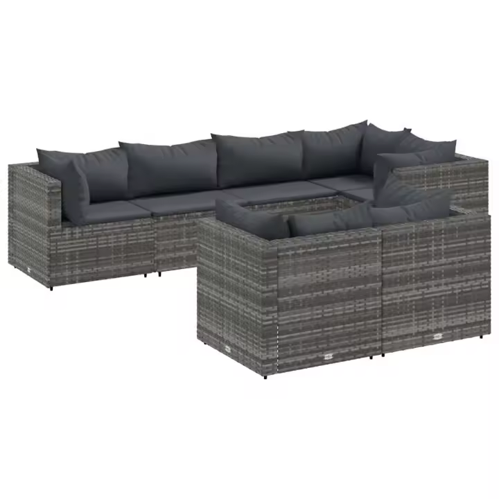 vidaXL Set de muebles de jardín 7 pzas y cojines ratán sintético gris - 1