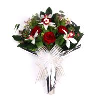 Ramos de Flores Artificiales de Tela con Envoltorio Plateado, Perfecto para Cementerios y Ofrendas de Todos los Santos, Resistente a la Intemperie, Duradero y Elegante, Ideal para Decoración en Exteriores - details 1