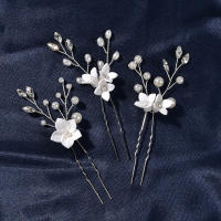 Peinado De Novia Con Three-piece U-shaped Pearl Flower Hairpin Accesorios De Moda Para Mujer Aleación De Aluminio Joyería De Boda - details 10