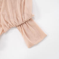 CUTENOVA Vestido Corto De Mujer En Color Sólido Con Parche De Malla Y Cuello Colgante Sin Espalda De Encaje Asimétrico Y Pleated Para Verano - details 8