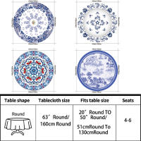 Mantel Redondo De Porcelana Azul Y Blanco Retro Impermeable Para Mesa De Comedor Exterior Hotel Fiesta Tamaño 160x160cm - details 0