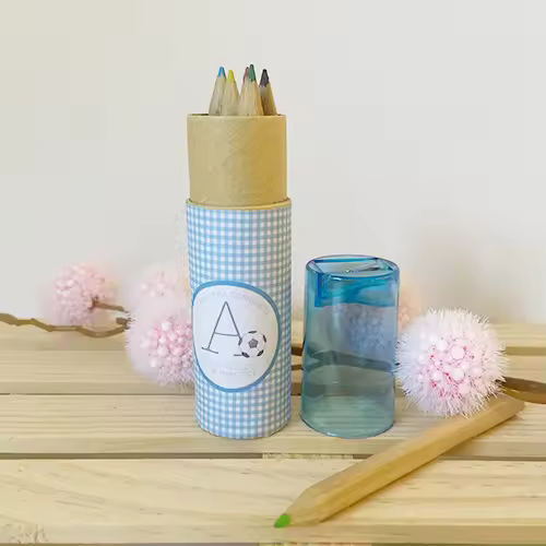 Lápices de colores en tubito con sacapuntas. Regalo cumpleaños, comunión, bautizo, boda. Personalizado. Lote 10 unidades. - 1