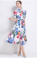 Vestido De Verano Para Mujer Con Cuello Torcido Y Manga Corta Estampado Vestido De Encaje Casual De Medio Tamaño Polyester - details 3