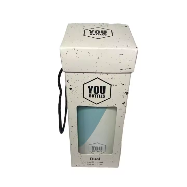 Botella Pryse de Acero Inoxidable 500ml con Base de Silicona - Blanco/Azul Cielo - 1