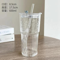 Vaso De Vidrio Transparente Con Tapa Y Pajita 600ml 1/2PCS Para Bebidas Y Café Frío Vaso De Bebida Ecológico De Forma Redonda - details 5