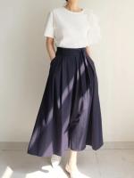 Falda Midi A-Line Elegante De Cintura Alta Para Mujer REALEFT Con Bolsillos Estilo Coreano Casual Suelta Y Solidaria Con Cinturón - details 39
