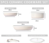 Juego de ollas y sartenes de cerámica, 5 piezas, 20/26 cm, no tóxico, sartén antiadherente con tapa y asas extraíbles, apta para inducción y horno, libre de PTFE y PFOA, color rosa - details 1