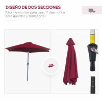 Outsunny Sombrilla para Jardín Ø270x235 cm Parasol de Aluminio con Reclinable con Manivela y 6 Varillas para Terraza Exterior Balcón Rojo/Verde - details 6