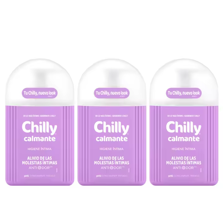 Chilly - Gel de Higiene Íntima Gama Calmante para Alivio de las Molestias Íntimas, Pack de 3 x 250 ml, Enriquecida con Bisabolol e Ingredientes Suavizantes, Molécula ANTI-ODOR, Apto para Uso Diario - 1