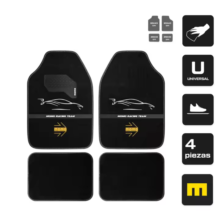 Juego de alfombras de coche Momo Racing Negro-Blanco - 1