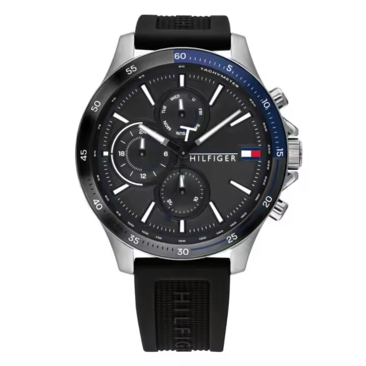 Reloj de Hombre Tommy Hilfiger 1791724, Esfera Negro de 46 MM + Caja de Regalo Elegante - 1