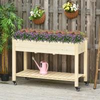 Outsunny Huerto Urbano Mesa de Cultivo 118x55x83 cm Elevado de Madera con Estante Tela Geotextil Ruedas con Frenos Portátil para Cultivo en Jardín Terraza Color Natural - details 1