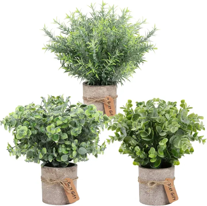 Paquete de 3 Plantas Artificiales Mini Iluminación y Decoración Flores Artificiales - 1