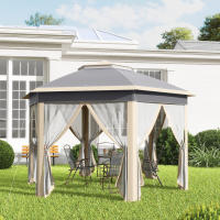 [Tienda de Jardín seleccionada]🎁] Hexagonal 4x4 m with Funda impermeable y UV, Doble Techo, rejillas de ventilatón, Bolsa de Transporte, poliéster beige Y CAFI - details 2