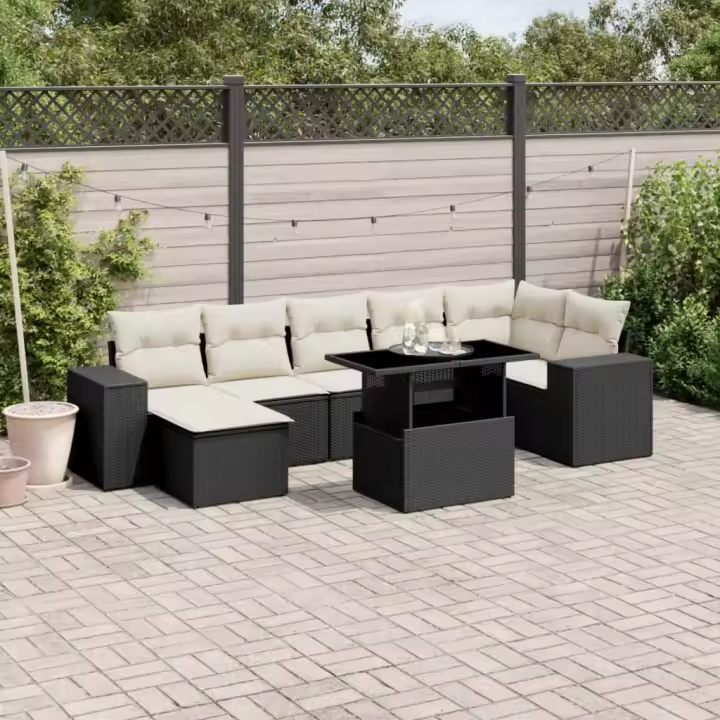 vidaXL Set de sofás de jardín 8 piezas y cojines ratán sintético negro - 1