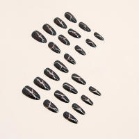 Uñas Postizas De Gel De Jalea Con Patrón De Piedra Pówer En Color Rojo Oscuro Y Dorado Forma De Almendra 24 Piezas Con Fregadero Y 1 Pieza - details 1