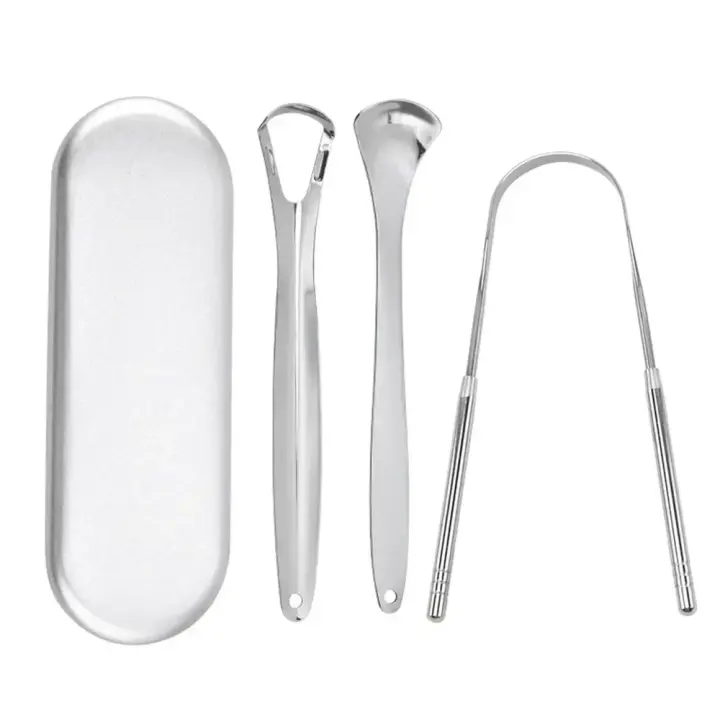 Limpia Lenguas De Acero Inoxidable 3/4 Piezas Herramienta De Limpieza Oral Reciclable Para Frescura De La Boca Con Caja De Viaje - 1