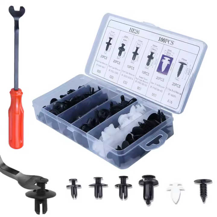 Kit De Clavijas Y Retenedores De Parachoques 100 Piezas Plásticas Universal Para Automóviles 6 Tamaños Populares Juego De Pines Y Clavijas De Presión Para Reparación De Coches - 1
