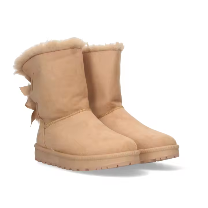 Davinia Shoes Botin Plano para Mujer, Estilo Australiano, Forrado de Pelo, de Punta Redonda y con Lazos en el Contrafuerte como Detalle, Otoño Invierno 2020 Shoes&Blues.es 2000-31-Taupe - 1