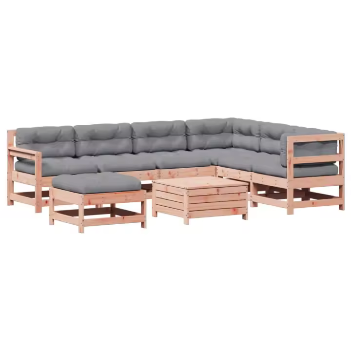 vidaXL Juego de muebles jardín 8 pzas y cojines madera abeto Douglas - 1