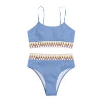 Bikini De Verano Para Mujer Estilo Playa Moda Elegante Con Cintura Alta Y Efecto Delgado Dos Piezas Color Bloqueado Conjunto De Baño Con Suspensión - details 18