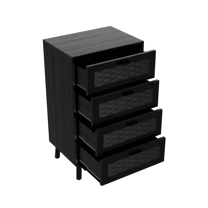Cómoda de 4 cajones 55×40×95 cm, mueble de almacenaje moderno con acabado tejido, estructura estable de madera, para dormitorio y salón - 1
