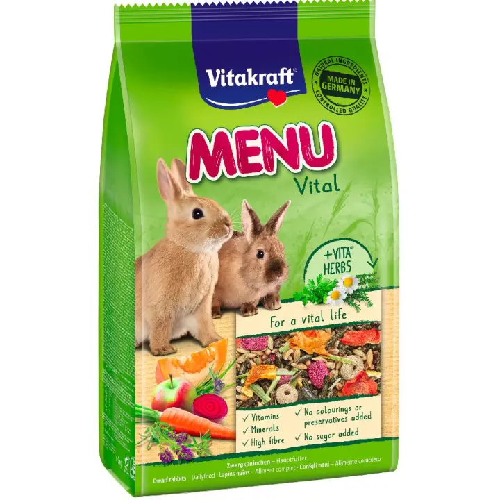 Vitakraft Menú Premium Vital para Conejos - Alimento Enriquecido con Vitaminas C - Sin Azúcares y Conservantes Artificiales - 1