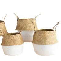 Cesta De Almacenamiento Plegable Estilo Nórdico En Color Verde Para Macetas De Planta Hecha De Paja Y Seagrass Rattan - details 0