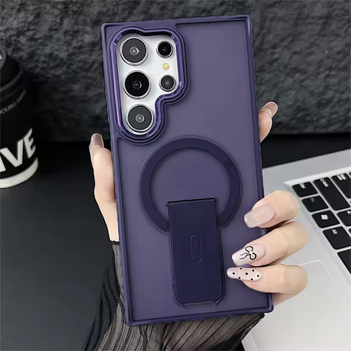 Funda De Teléfono Magnética De Lujo Mate Y Transparente Para Samsung Galaxy S24 S23 Ultra plus Compatible Con Magsafe Carga Inalámbrica Soporte Trasero Resistente a Arañazos Y Huellas Con Soporte Y Almohadilla Antideslizante - 1
