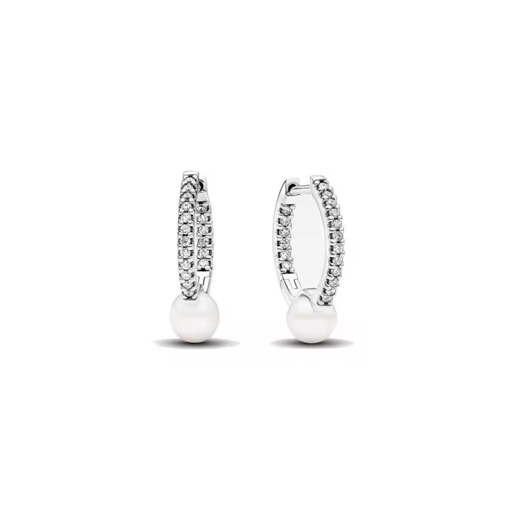Pendientes Pandora de aro en plata de  ley Perla Cultivada de Agua  Dulce y Pavé 293171C01 - 1