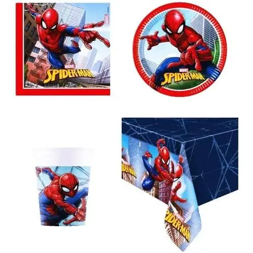 Zirizon -Vajilla de Cartón para Fiesta Spider Man - 6 Invitados con platos de cartón, vasos , servilletas y mantel,  vajilla compostables, biodegradables,vajilla de fiesta de cumpleaños - 1