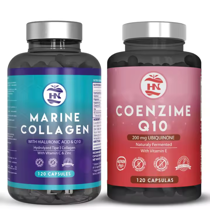HN Healthy Nutrition Pack Colágeno Marino con Ácido Hialurónico y Vitamina C (120 Cáps) + Coenzima Q10 200mg (120 Cáps) - 1