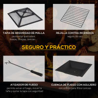 Outsunny Brasero Exterior Hoguera Multifuncional 3 en 1 Cuadrada Cubo de Hielo para Calefacción Barbacoa Terraza Jardín Negro - details 4