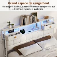 Cama tapizada 160x200 cm en terciopelo beige con 4 cajones, cabecero con 2 cajones, LED RGB, USB y Type-C - details 3