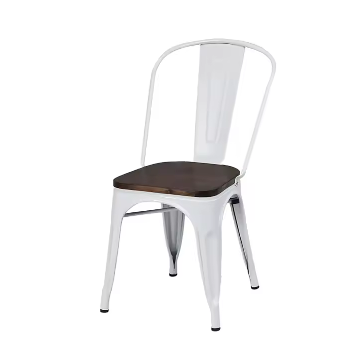ORION91 Silla ORIONIS BLANCA Acero y Asiento Color Madera Oscura Apilables Comedor Oficina Salón Teletrabajo Cocina - SpazioLuzio - 1
