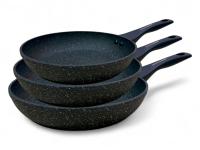 Juego de 3 Sartenes cocina PLATINUM con Revestimiento Antiadherente | Inducción en Toda La Superficie | Tamaños y Modelos a Elegir Ø18/20/22/24/26/28/30/32 cm | Mango Soft-Touch |Libre de PFOA | Superficie Granulada - Happy Friends - details 0