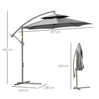 Parasol Voladizo Ø 2,67x2,45 m Parasol Doble Base Cruzada Maple Protección Solar Exterior Poliéster Acero Gris Claro - details 6