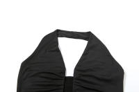 Vestido Maxi Sin Mangas Para Mujer Kliou Halter V-Neck Profundo Sheath Sexy De Suelta Vestidos De Vacaciones Largo Hasta La Rodilla Polyester Spandex - details 4