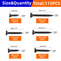 Kit De Tornillos De Madera M3.5 Cabeza Plana Con Encogimiento Cruzado 115 Piezas Herramientas De Fijación Para Carpintería Y Bricolaje - details 0
