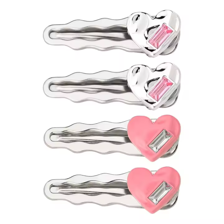 Pinzas para mujeres y niñas Pinzas para el cabello con broches de metal Pinzas para el cabello con ondas Pinzas para el cabello con forma de pico de pato Horquillas para el cabello con forma de corazón de color rosa y plateado - 1