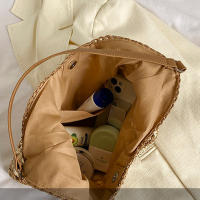 Bolso de hombro tejido de paja para mujerbolso de mano de tamaño mediano con asa para vacaciones en la playaPopular - details 27
