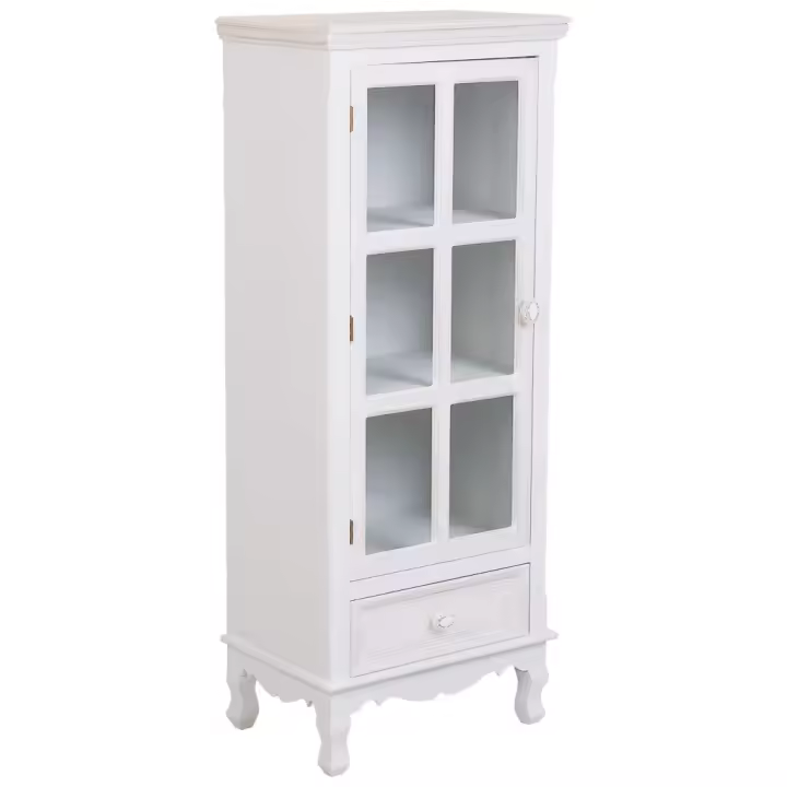 Vitrina de madera y cristal de 1 puerta y 1 cajon blanco 48x32x120 - 1