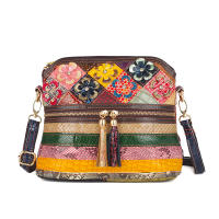 Bolso De Hombro Para Mujer De Cuero Genuino Con Estampado De Serpiente Y Mosaico Floral Colorido Bolso De Moda Casual De Medio Luna - details 2