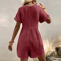 Monos De Verano Casuales Para Mujer Con Hombros Descubiertos Y Mangas Cortas Ruched Estilo Romper De Piernas Largas Con Bolsillos De Poliéster - details 17