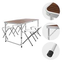 Mesa de Camping Plegable con 4 Taburetes 120 x 60 x 55/63/70cm Altura Ajustable Juego de Muebles Multiusos de Acampada Mesita con Bisagras de Aluminio y MDF Mobiliario de Picnic - details 6