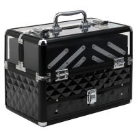 HOMCOM Maletín de Maquillaje Bisutería Organizador Cosméticos Portátil Múltiples Niveles Con Asa y Bandejas Desplegables Aleación de Aluminio 30x18,5x22 cm Transparente y Negro - details 0